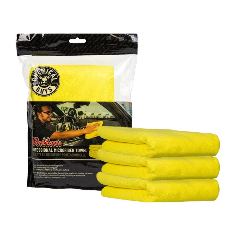 Chemical Guys Workhorse Professional Microfiber Towel - 16in x 16in - Yellow - 3 Pack