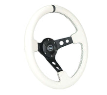 Load image into Gallery viewer, NRG Reinforced Steering Wheel (350mm/3in. Deep) White Leather w/Blk Spoke/Round Holes/White Stripes