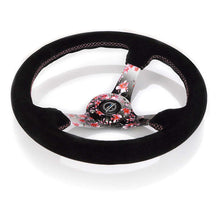 Load image into Gallery viewer, NRG Reinforced Steering Wheel (350mm) 3in Deep Pink Sakura Floral Solid Spoke - Black Suede/Stitch