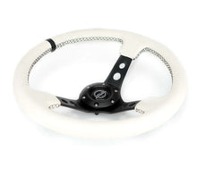 Load image into Gallery viewer, NRG Reinforced Steering Wheel (350mm/3in. Deep) White Leather w/Blk Spoke/Round Holes/White Stripes