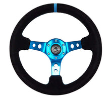 Load image into Gallery viewer, NRG Reinforced Steering Wheel (350mm) 3in Deep Blue Spoke W/ Holes - Black Suede Blue Stripe/Stitch