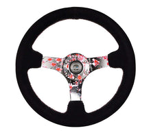 Load image into Gallery viewer, NRG Reinforced Steering Wheel (350mm) 3in Deep Pink Sakura Floral Solid Spoke - Black Suede/Stitch