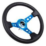 NRG Reinforced Steering Wheel (350mm / 3in. Deep) Blk Leather w/Blue Circle Cutout Spokes