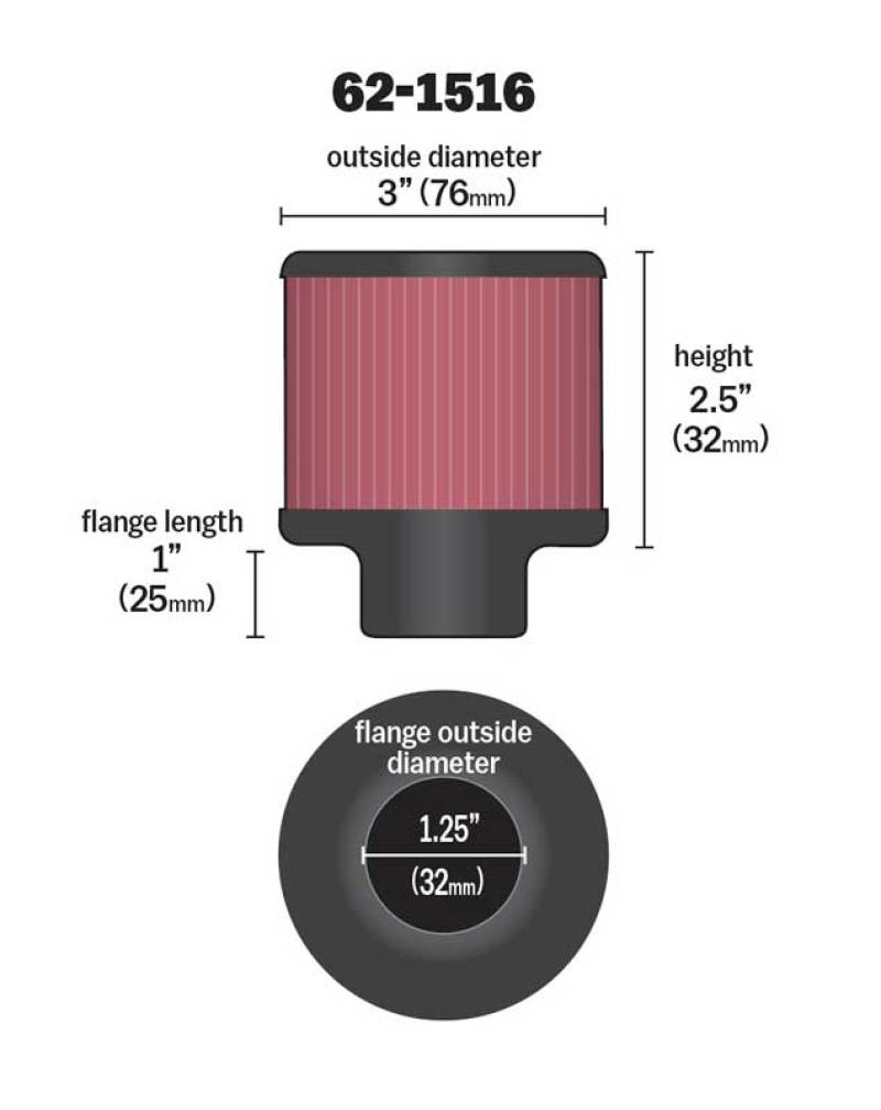 K&N 1in Flange L x 3in OD x 2.5in Height Clamp On Crankcase Vent Filter