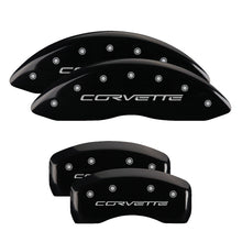 Load image into Gallery viewer, MGP 4 Caliper Covers Engraved Front &amp; Rear C6/Corvette Black finish silver ch