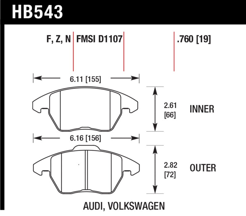 Hawk Audi A3 Quattro / VW EOS / Golf / Jetta / Passat / Rabbit Performance Ceramic Front Brake Pads