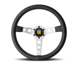 Momo Prototipo Steering Wheel 350 mm - Black Leather/White Stitch/Brshd Spokes