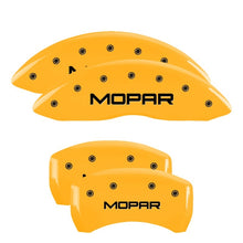 Load image into Gallery viewer, MGP 4 Caliper Covers Engraved Front &amp; Rear MOPAR Yellow finish black ch