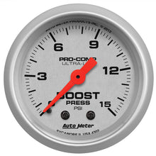 Load image into Gallery viewer, Autometer Ultra-Lite 52mm 0-15 PSI Mechanical Boost Gauge