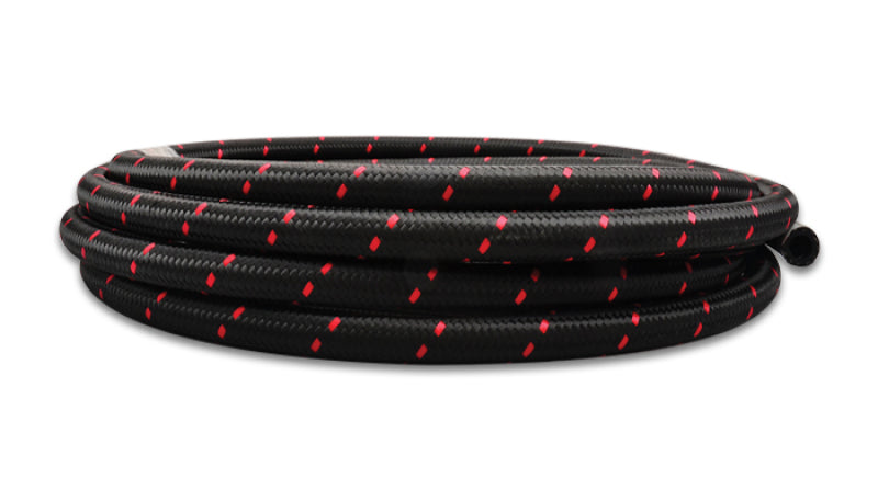 Vibrant -10 AN Two-Tone Black/Red Nylon Braided Flex Hose (20 foot roll)