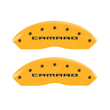 Load image into Gallery viewer, MGP 4 Caliper Covers Engraved Front &amp; Rear Gen 5/Camaro Yellow finish black ch