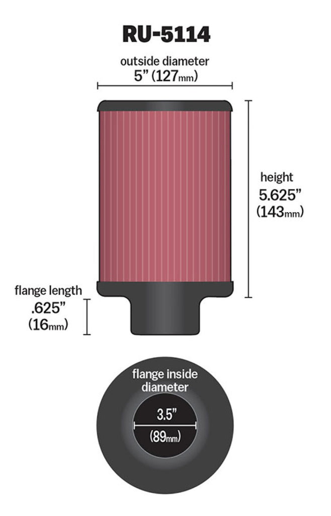 K&N Filter Universal Rubber Filter 3.5in Flange ID x 5in OD x 5.625in H