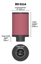 Load image into Gallery viewer, K&amp;N Filter Universal Rubber Filter 3.5in Flange ID x 5in OD x 5.625in H