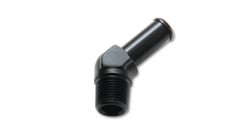 Vibrant 3/8 NPT to 1/2in Barb Straight Fitting 45 Deg Adapter - Aluminum